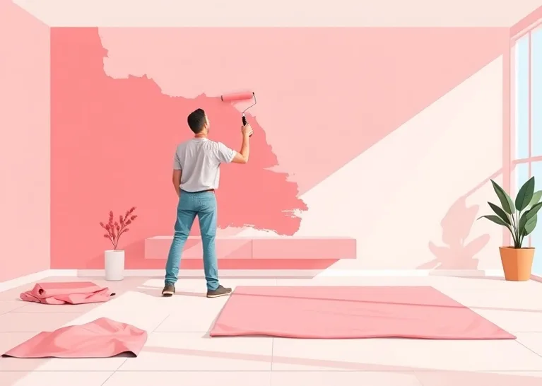 Peintre appliquant la peinture au rouleau sur un mur de salon